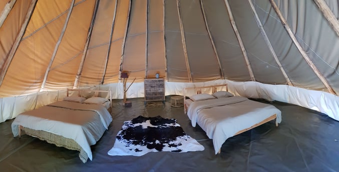 Inside the tipi tent