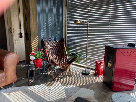 living room with pellet stove